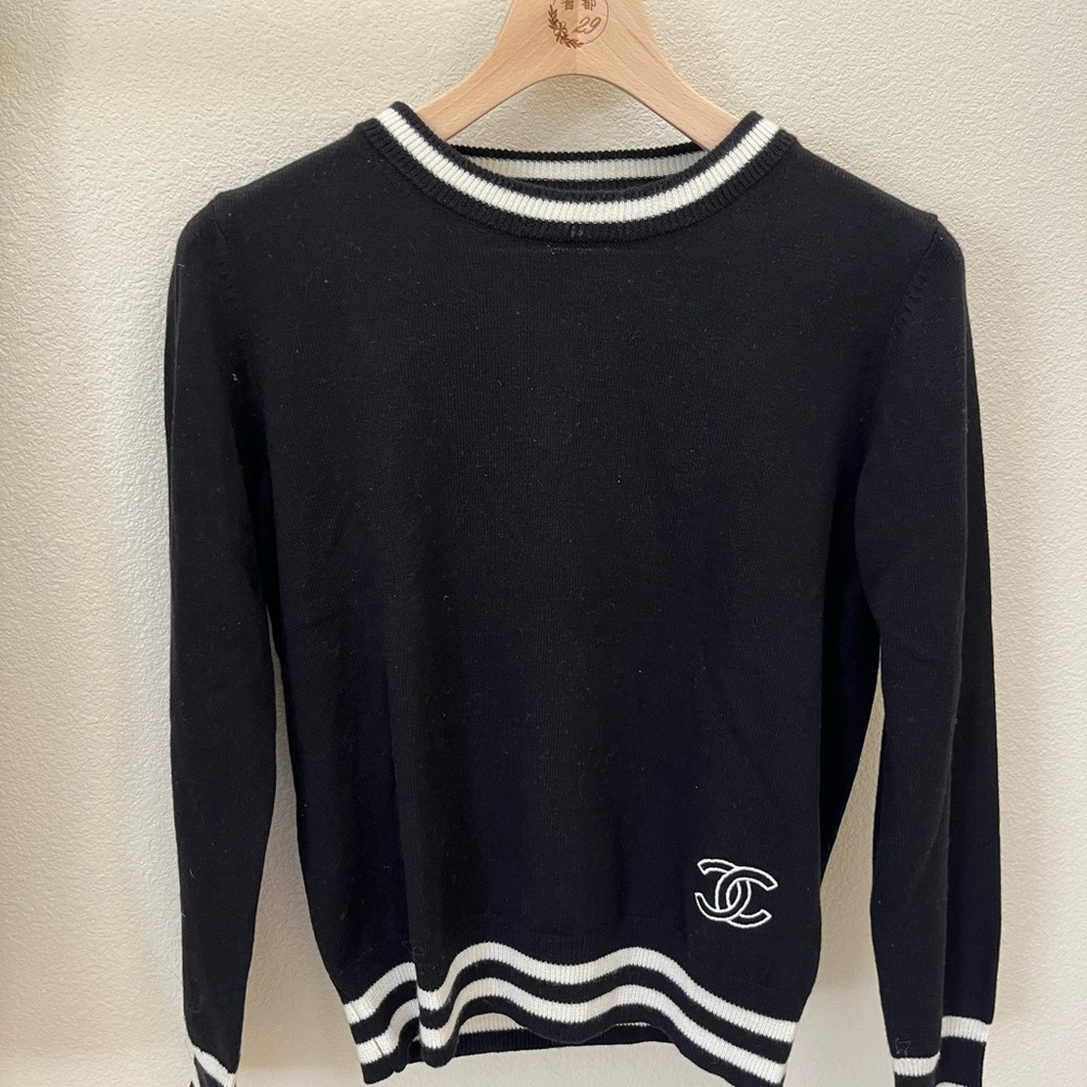Chanel Black and White Sweater with Logo